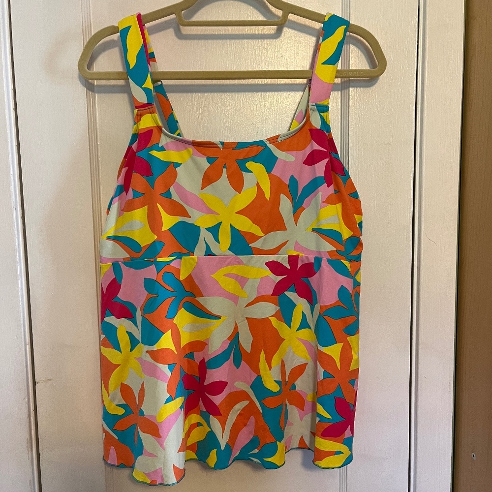 Land's End Flutter Scoop Neck Tankini Top Multi Graphic Floral